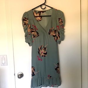 Vintage Betsy Johnson Silk Dress in Dusty Blue Color with Floral Pattern